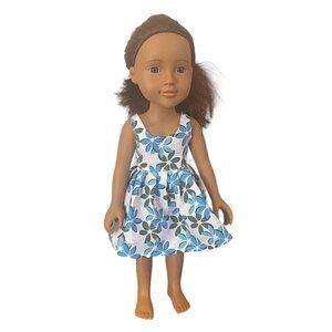 16” fashion doll Holly 2020 Brown Hair Purple Eyes Blue Floral Dress Realistic